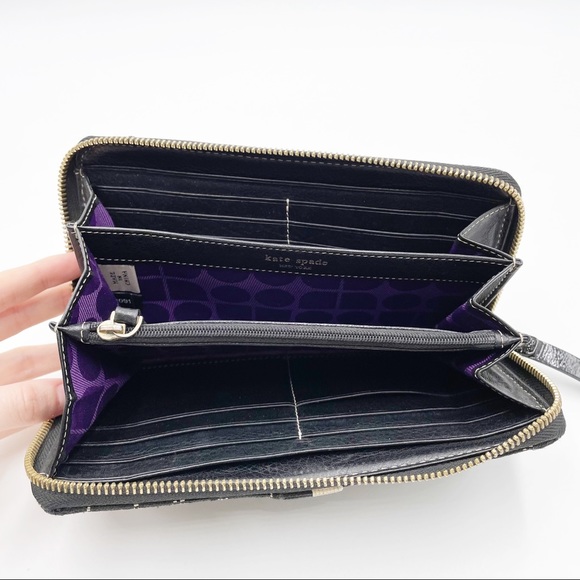 Kate Spade Classic Noel Neda Black Cream Canvas Zip Around Wallet - Picture 13 of 14
